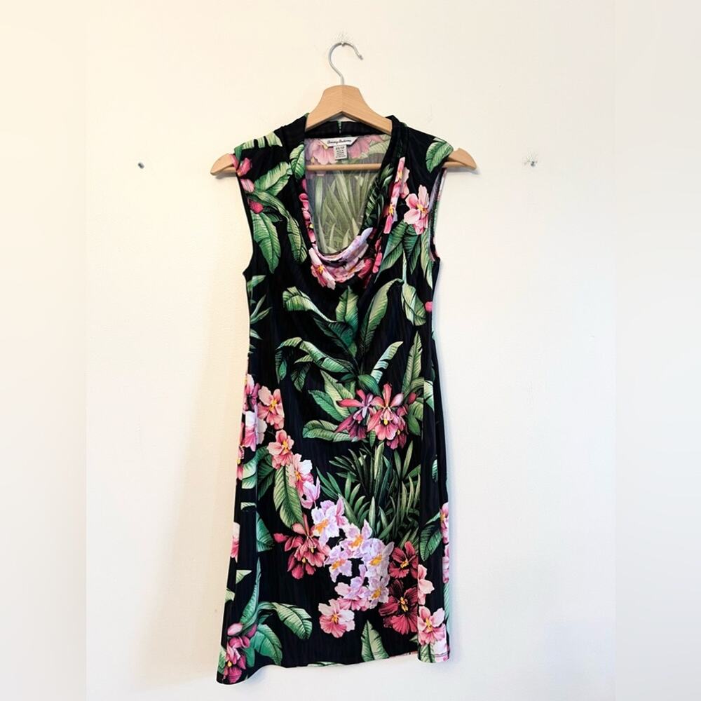 Tommy bahama pink hibiscus print sleeveless dress cowl neck golf outdoor summer